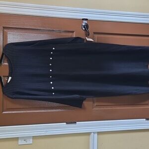 J.Jill-Linen black long pullover dress with gray buttons across waist Sz 1X NWT